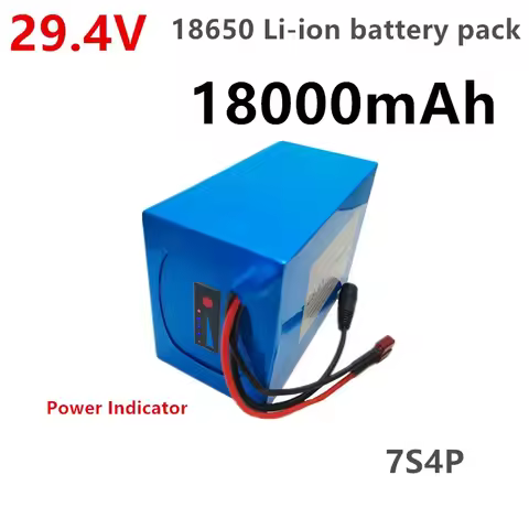 Power indicator 7S4P 29.4V 18000mAh 18650 Li-ion battery pack, mobile power.