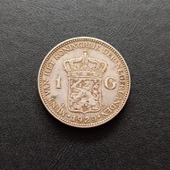 Koin Silver Netherlands 1 Gulden 1929 Wilhelmina Perak TP65tm