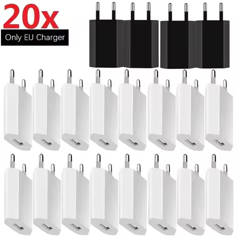 20Pcs 5V 1A Eu US 5W AC Usb Wall Charger Travel Power Adapter For IPhone 7 8 12 13 14 15 16 Samsung