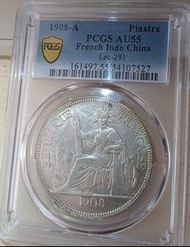 1908-A 法國印度支那 Piastre 銀幣PCGSAU55