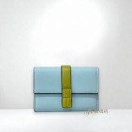 LOEWE 皮夾 藍綠內拚黃綠三折短夾