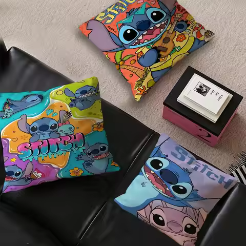 Cute Hello S-stitch Office Cushion Pillowcase Car Cushion Cover45X45CM Lumbar Pillowcase Sofa Pillow