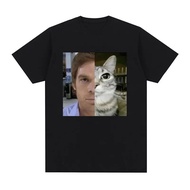 Dexter Morgan Funny Cat T-Shirt Cotton Short Sleeve Round Neck Unisex Streetwear Men's Clothing Hara