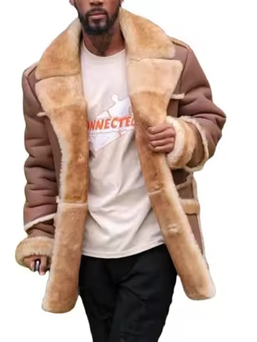 Retro Western Fur Men's Coat Eco-friendly Warm Plu Medium-length Leather Jaet Thiened Long Sve Colla