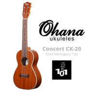 Ohana Ukuleles CK-20 Concert Size Ukulele Solid Mahogany Top With Binding