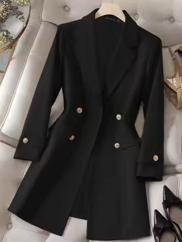 Women Spring Office Slim Blazer Plus Size Sdouble Breasted Pockets Blazer Beige Winter Fashion Commu