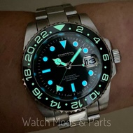 WMNP Seiko Mod Black Panther Lume Bezel Bgw9 DialC3 HandsC3, nh34 GMT 40mm