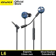 Awei L6 E-sports In-Ear 3.5mm Jack Wired Headset Earphone Earbuds Mini Bass Stereo With Extended Mic