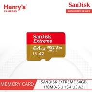 Sandisk Extreme 64GB 170MB/S UHS-I U3 A2 MicroSD SDSQXAH-064G - HENRY'S CAMERAS