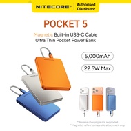Nitecore Pocket 5 (5,000mAh)Magnetic Built-in USB-C Cable Ultra Thin Pocket Power Bank 125g, IPX7 Wa