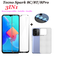 (3in1)For Tecno Spark 8C/8T/8 Mobile Phone Screen Tempered Glass Protective Film+Camera Lens Protective Film+Back film