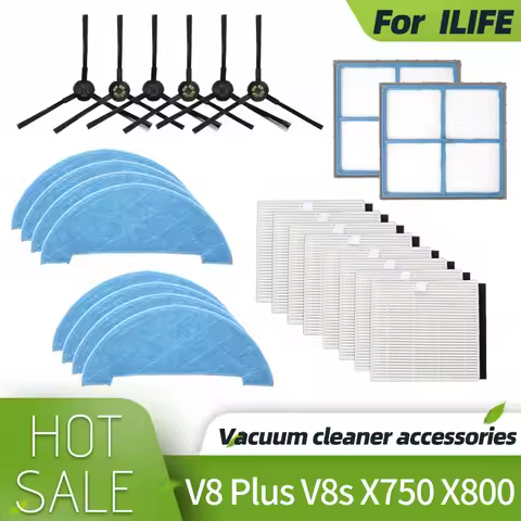 Side Brush Primary Filter Mop Compatible with iLife V8 Plus V8s X750 X800 X785 V80 Max Robot Vacuum 