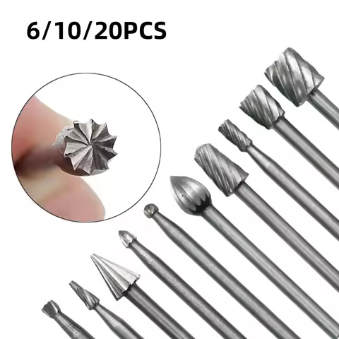 6/10/20pcs HSS Routing Router Drill Bits Set for Dremel Carbide Rotary Burrs Tools Wood Stone Metal 