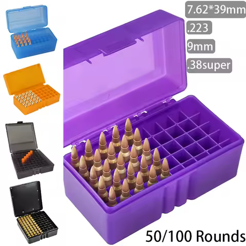 50/100 Rounds Bullet Case 7.62x39mm .223 .38super 9mm Ammo Storage Container Outdoor Hunting Cartrid