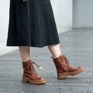 系帶馬丁靴植鞣牛皮短靴拉鏈保暖女靴