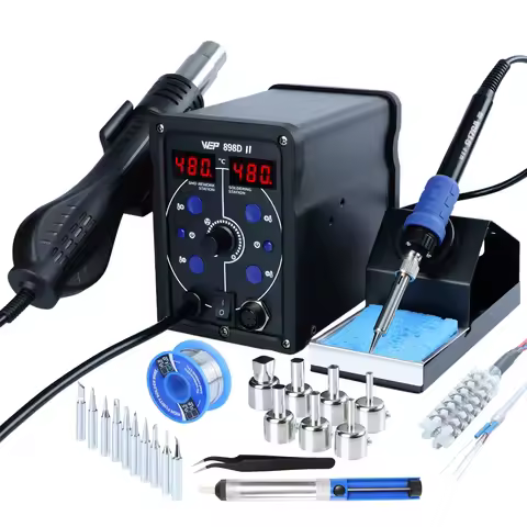 WEP Soldering Station 2-IN-1 898D-II Hot Air Rework Station With Solder Iron Heat Gun Sleep Mode BGA