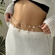 Y2K Baddie Golden Layered Shell Starfish Waist Chain Festival Crop Top Body Jewelry