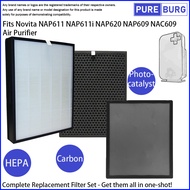 Fits Novita NAP611 NAP611i NAP620 NAP609 NAC609 Air Purifier Replacement HEPA + Activated Carbon Filter Set