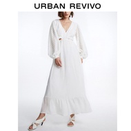 URBAN REVIVO Casual Plain Cut Out Plunging Ruffle Hem Dress for Women