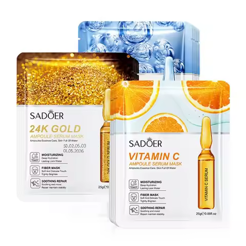 10pcs SADOER 24K Gold Vitamin C Hyaluronic Acid Face Mask Facial Moisturizing Firming Hydrating Faci