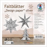 Ursus 3811 55 02 Folding Sheets "Designpapier" Silver, Pack of 30, 15 x 15 cm, 120 g/m², Laminated o