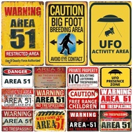 Warning Area 51, Vintage Metal Tin Sign, UFO Activity Area, Caution Danger Wall Plaque, Retro Painti