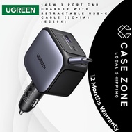 UGREEN 145W Retractable Car Charger With Built-in 60W USB-C Cable 70cm, 3*USB C+1*USB A Super Fast C