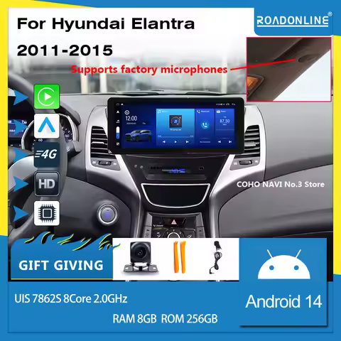 For Hyundai Elantra 2011-2015 2400*896 Resolution UIS 7862S Octa-core 8+256gb Car Navigation CarPlay