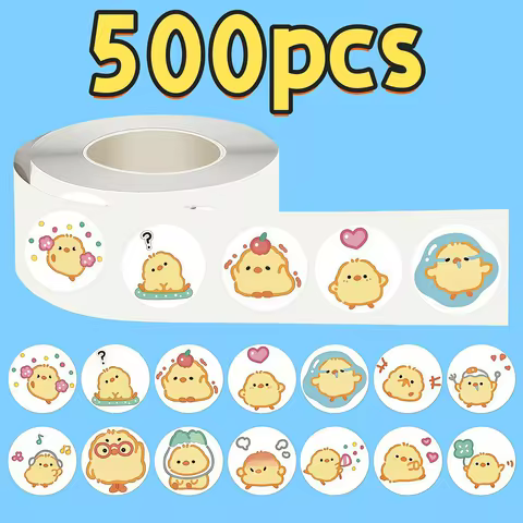 500Pcs Mellow Yellow Chick Sticker Roll, Adorable Expressions & Cute Patterns Seal Decals for Decor,