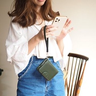 Mary (Green) : Mini wallet, short wallet, cow leather, Brown-grey, Zip pouch