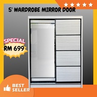 Offer 2024 5’W Sliding Wardrobe with Mirror Door / Almari Baju Sliding cermin Pintu