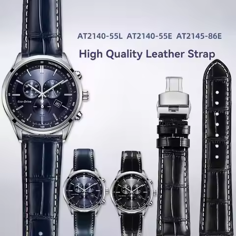 For Citizen AT2140 Series AT2140-55L/E CA0615 Cowhide Leather Watch Strap Omega Fossil Longines Wris