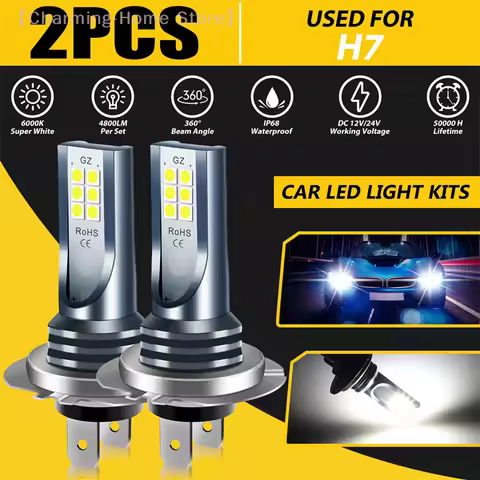 【M】2Pcs H7 LED Headlight Bulb Kit Car Fog Light 110W SuperBright Low Beam 6000K Waterproof Super Bri