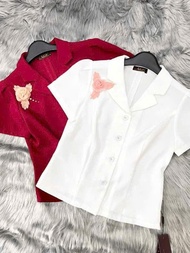 ÁO KIỂU CỔ VEST PHỐI HOA SANG CHẢNH J11(Chất liệu coton lạnh)