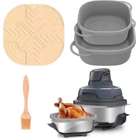Silicone Heat Resistant Mat 2Pc Silicone Air Fryer Liners for Ninja Crispi 4-QT&6-Cup Container Reus