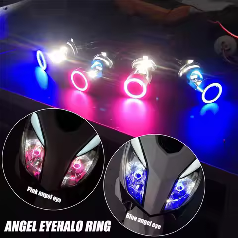 25W 12V Blue Red Angel Eye H4 LED Motorcycle Headlight Ba20d HS1 H6 Scooter Motorbike Headlamp Light