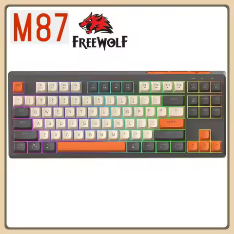 Free Wolf M87 2.4G Wireless Gaming Keyboard Bluetooth Connection PBT Ball Cap Rainbow Light Suitable