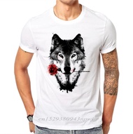 Wolf Rose T Shirt Men Wolf Man'S T-Shirt White Hip Hop Animals Shirt 3Xl
