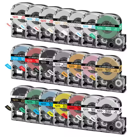 6/9/12mm for Epson Label Tape SS12KW SS9KW SS6KW Black on White Compatible for Espon LW-300 LW-400 L