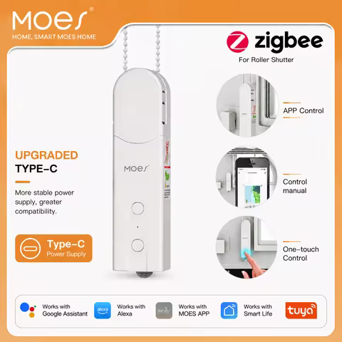 MOES ZigBee Smart Roller Blinds Motor Type-C Upgrade, DIY Shade Drive, Tuya APP Remote Control, Alex