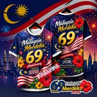 The 69th Independence Day T-shirt of Malaysia in 2026, Fully Sublimated and Fast Drying Super Street