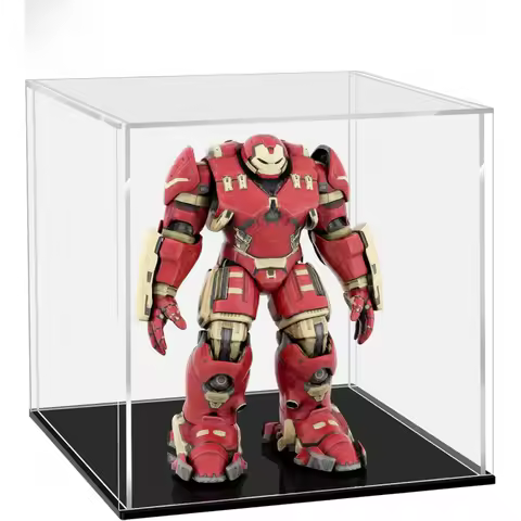 Acrylic Display Case, 6x4x6 in, 15x10x15cm, Dustproof Box with Glossy Black/White Base for Action Fi