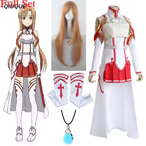 Anime Sword Art Online Yuuki Asuna Cosplay Costume Wig Necklace Women Uniform Dress SAO Battle Suit 