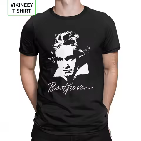Men Ludwig Van Beethoven T-Shirts Music Classical Composer Novelty Crewneck Fun Clothes 100% Cotton 