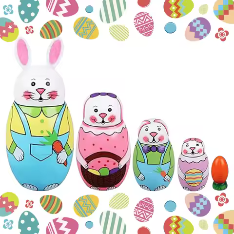 5 Pcs Russian Matryoshka Dolls Handmade Wooden Rabbit Bunny Nesting Dolls Set for Christmas Easter B