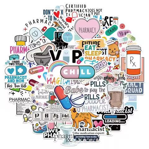 10/50/100pcs Cartoon Pharmacist Stickers Potion Pharmacy Decal for Refrigerator Car Helmet DIY Gift 