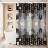 Waterproof Shower Curtain Vintage Gradient Geometric Shower Curtain Set Waterproof Polyester Bathroo