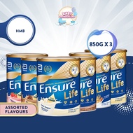 [Bundle of 3] Abbott Ensure Life With HMB Adult Nutrition 850g - Assorted Flavours