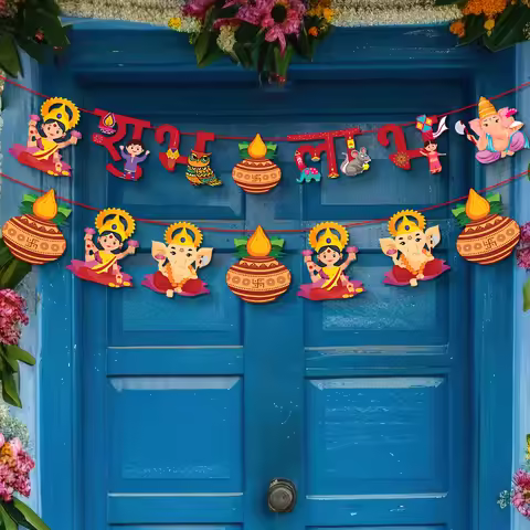 Happy Diwali Hanging Banner Deepavali Rangoli Themed Hanging Pennants Wall Sign Indian Festival of L