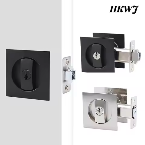 Square Privacy Pocket Door Lock with Keys, Sliding Barn Door Lock Latch Invisible Recessed for 1 3/8